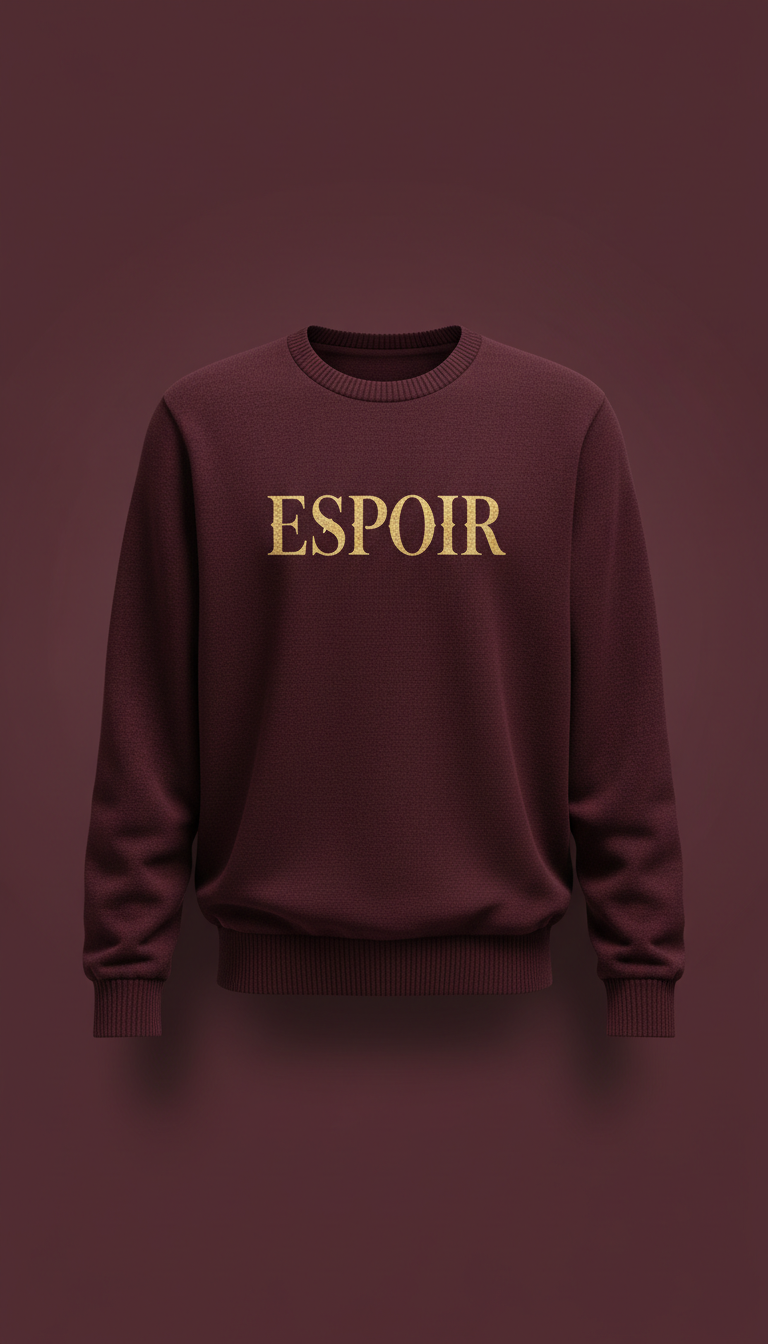 Chandail bordeaux col rond motif espoir doré